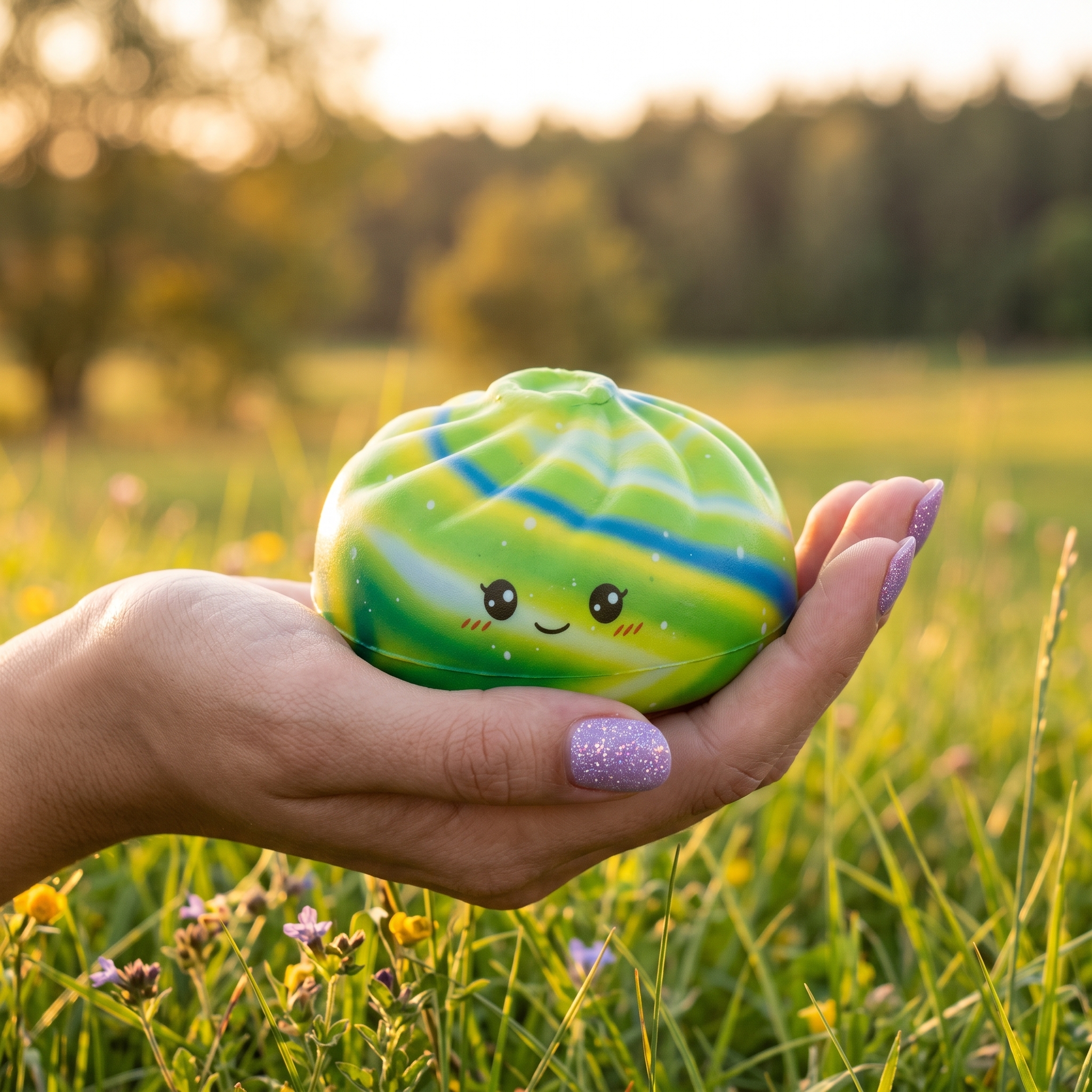 Squishy Dumpling Rainbow Steamer – Panier Vapeur Bao - Vert & Bleu Souriant