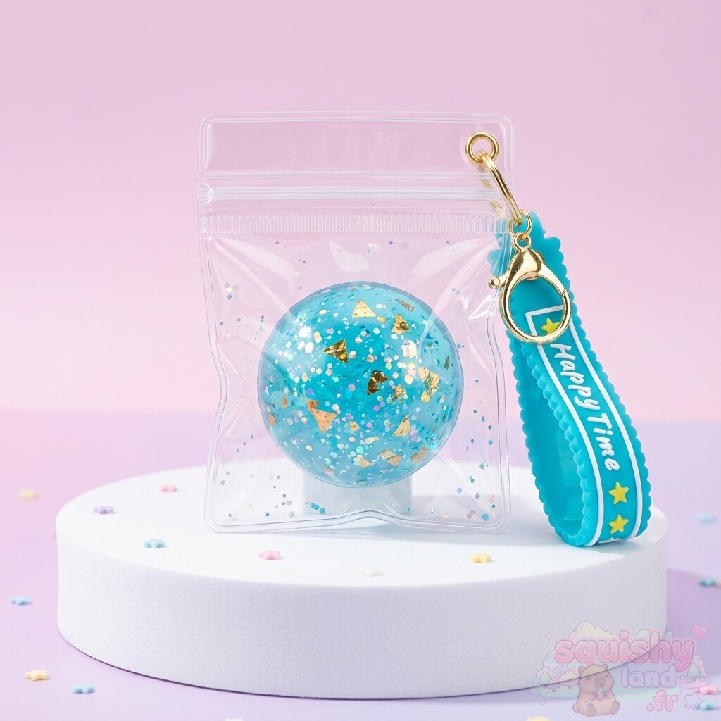 Porte-clé Squishy Paillettes Scintillant – Mini Fidget squishy portecle paillettes cm bleu cyan