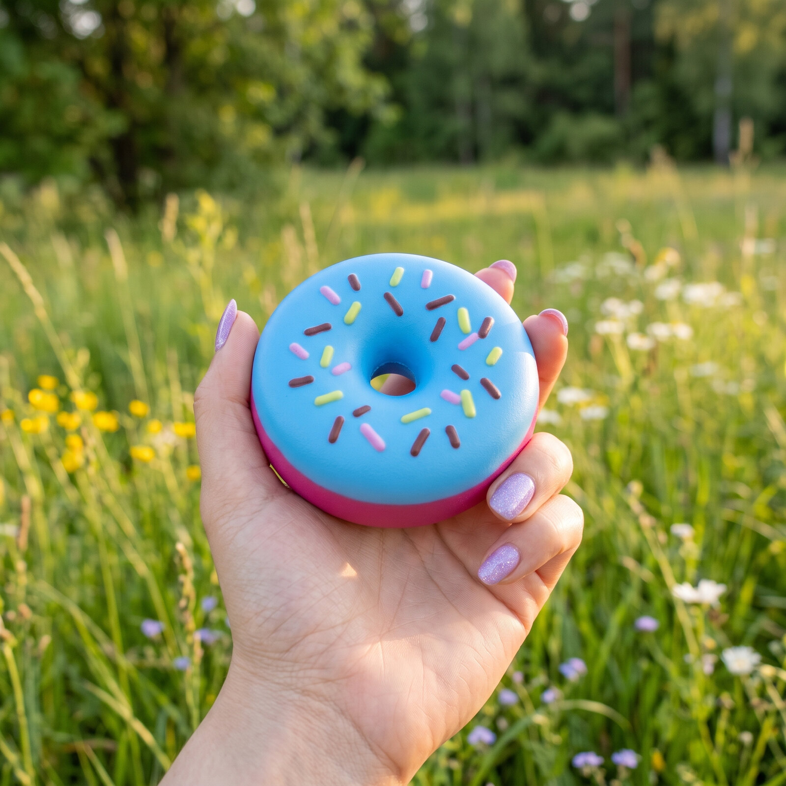 Squishy Donut Squeeze Anti-Stress 8 cm – Modèle Surprise Aléatoire Squishy donut squeeze 8 cm glaçage bleu lagon parsemé de vermicelles multicolores sur base rose