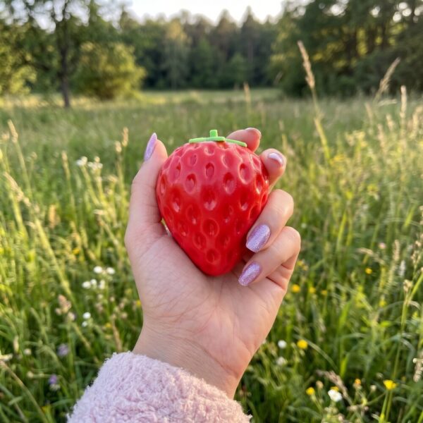 Squishy fraise craquante rouge tenue dans la main