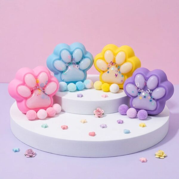 Squishy Patte de Chat Pastel Perles et Pompons 4 Modèles Kawaii