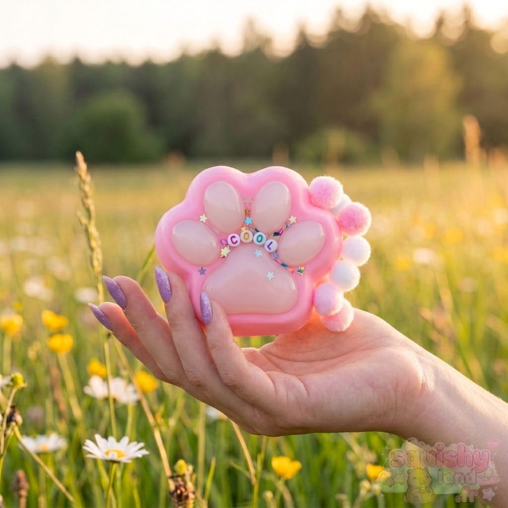 Squishy Patte de Chat Pastel Perles & Pompons (7 cm) – Coussinet Silicone Squishy Patte de Chat Pastel Rose 7 cm