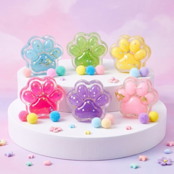 Squishy Patte de Chat Transparente Jelly 7 cm – Coussinets Cristal et Pompons – Tous les modèles