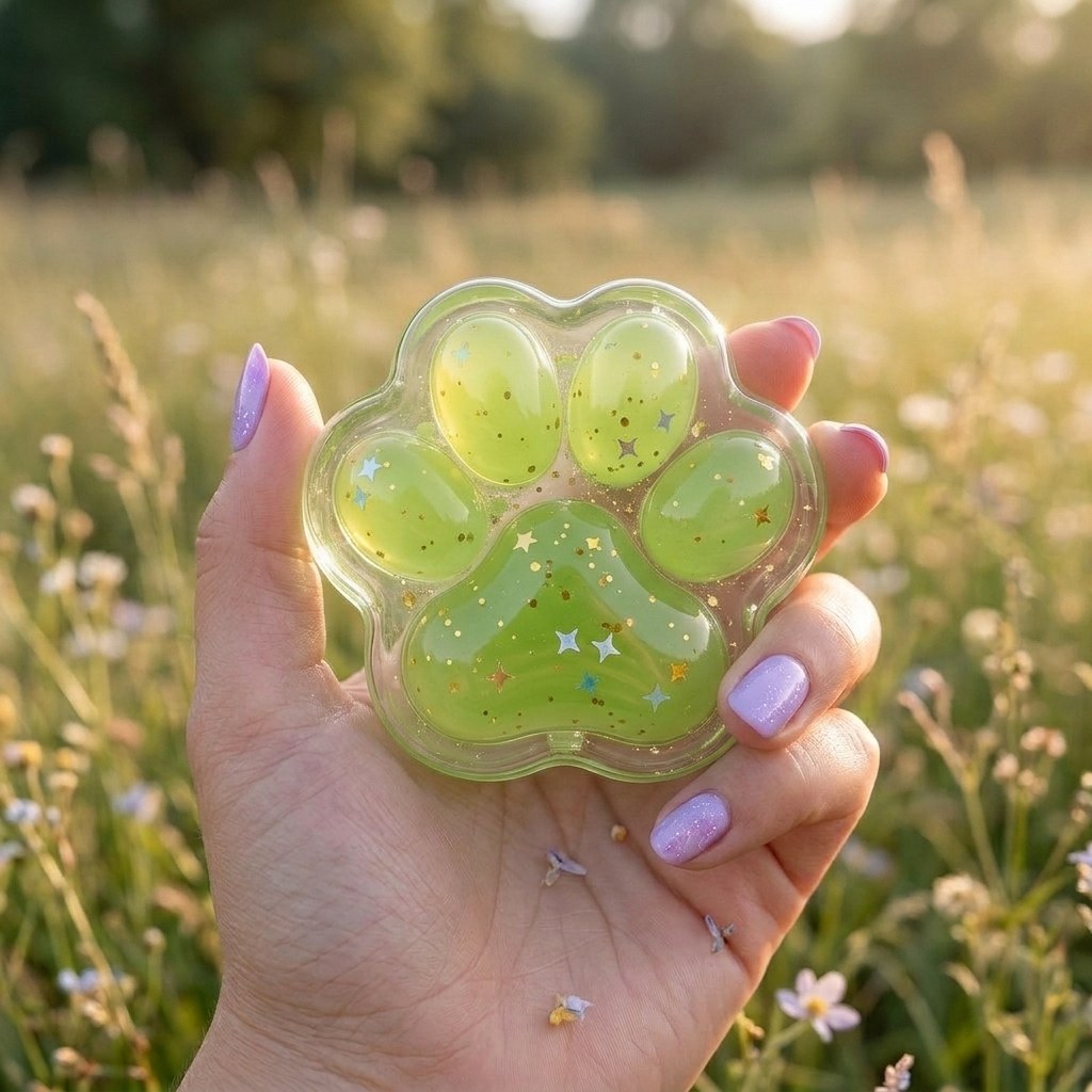 Squishy Patte de Chat Transparente Jelly (7 cm) – Coussinets Cristal & Pompons Squishy Patte de Chat Transparente Jelly 7 cm – Vert Cristal