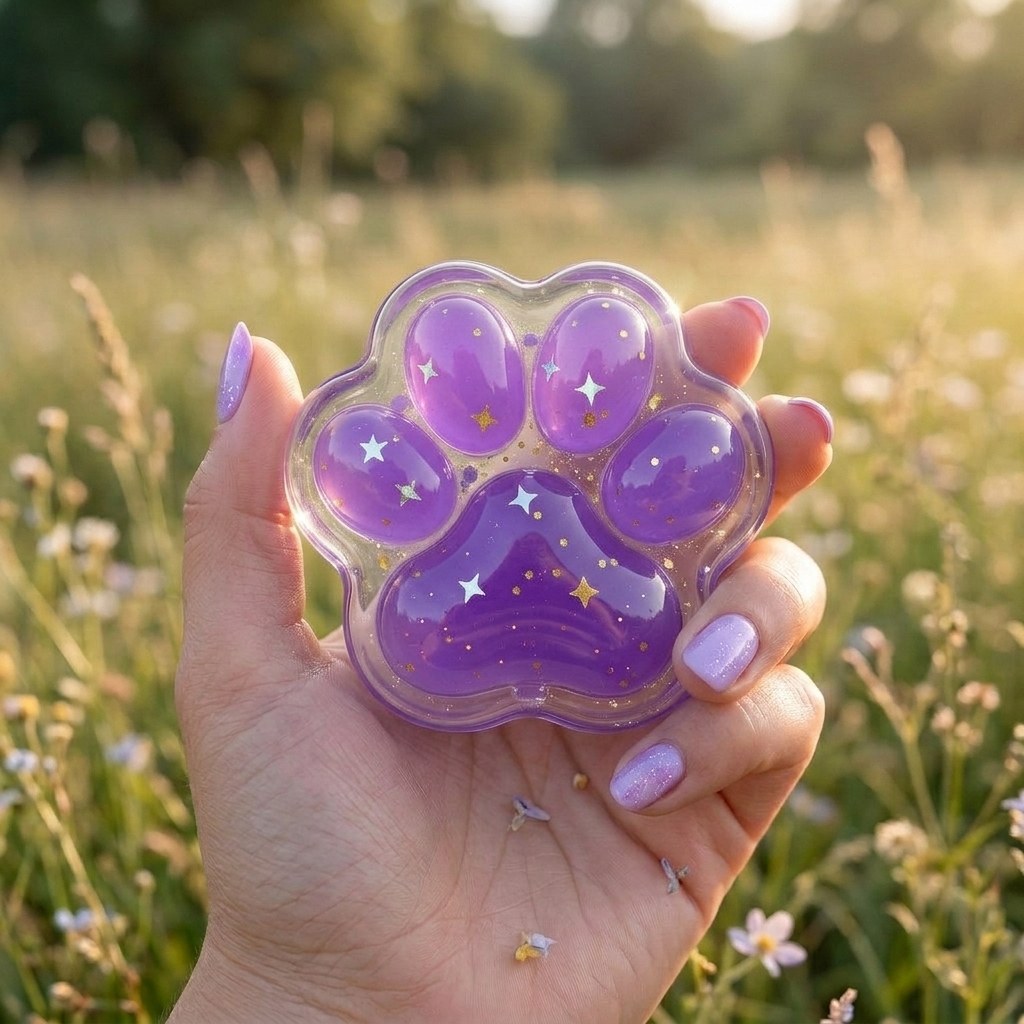 Squishy Patte de Chat Transparente Jelly (7 cm) – Coussinets Cristal & Pompons Squishy Patte de Chat Transparente Jelly 7 cm – Violet Cristal